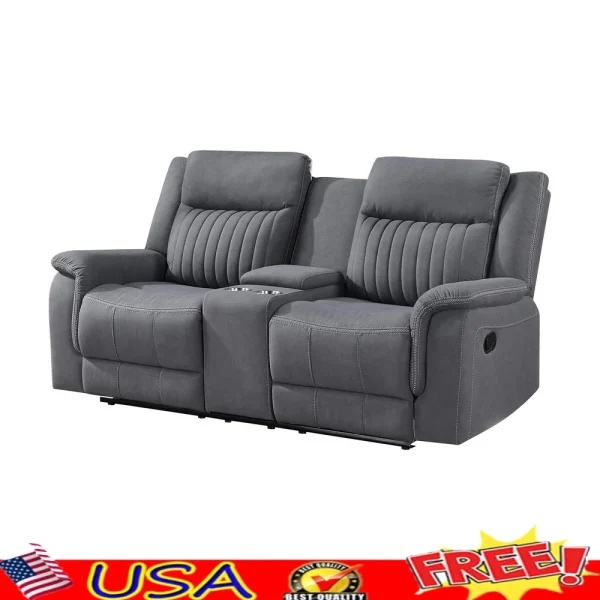 Double Recliner Sofa Manual Wall Hugger Home Theater Seating Polished Microfiber