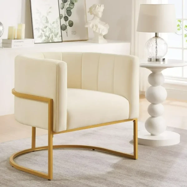 Upholstered Living Room Chair, Modern Textured Velvet Accent Chair with Golden Metal Stand