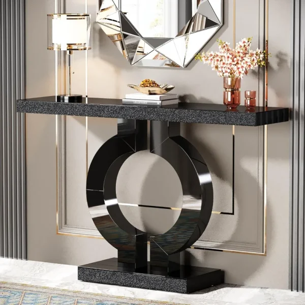 43-Inch Console Mirrored Table with O-Shaped Base, Entryway/Sofa