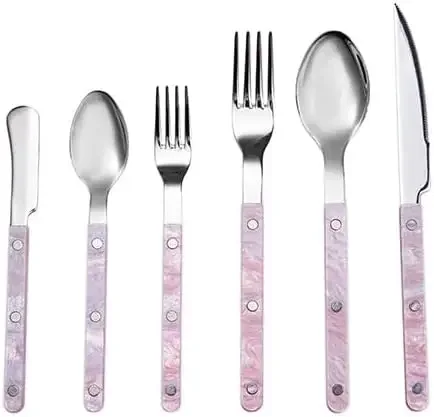Silverware Set, 6/24/36/48/60/72 Pcs Knife, Fork And Spoon 304 Stainless Steel Pink Cutlery
