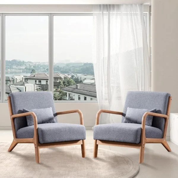 Mid-Century Modern Accent Chair Set of 2, Dark Grey Living Room Chairs