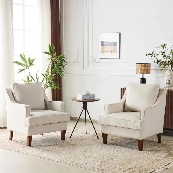 Mid-Century Accent Chairs Set of 2, Beige  Armchair Comfy Sofa Chairs for Living Room /Bedroom