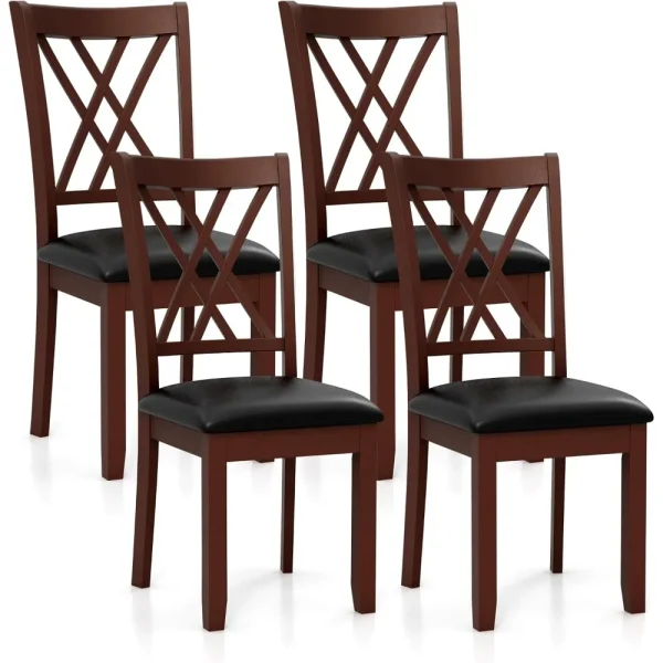 Wood Dining Chairs Set of 4, Faux Leather Upholstered Kitchen Chairs with Rubber Wood Legs