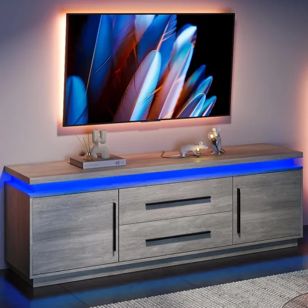 67" TV Stand for TV up to 75", Modern TV Stand with LED Light , Media Console Table