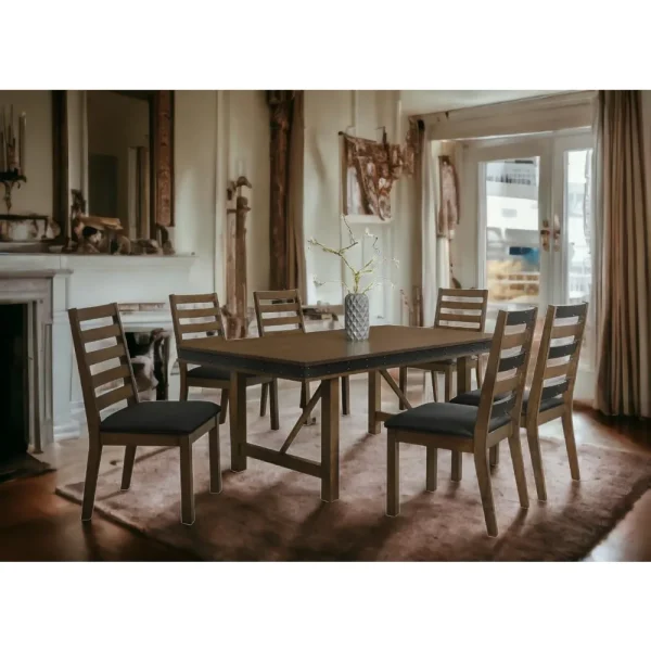 7-Piece Dining Table Set, Dining Set for 6  in Brown/Grey Finish