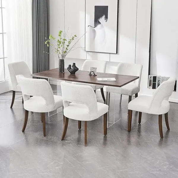 Wooden Dining Chairs Set of 6, Modern Fabric Upholstered Dining Room Kitchen Chairs