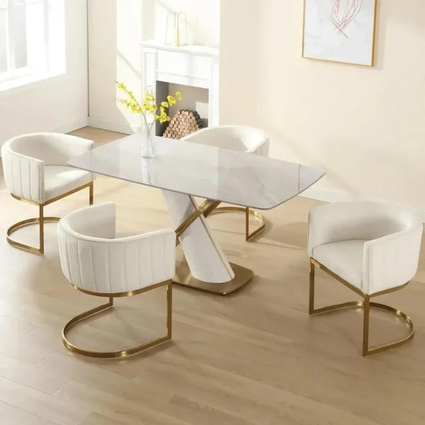 Dining Chairs Set of 4, Velvet with Metal Frame, Side Barrel Chairs