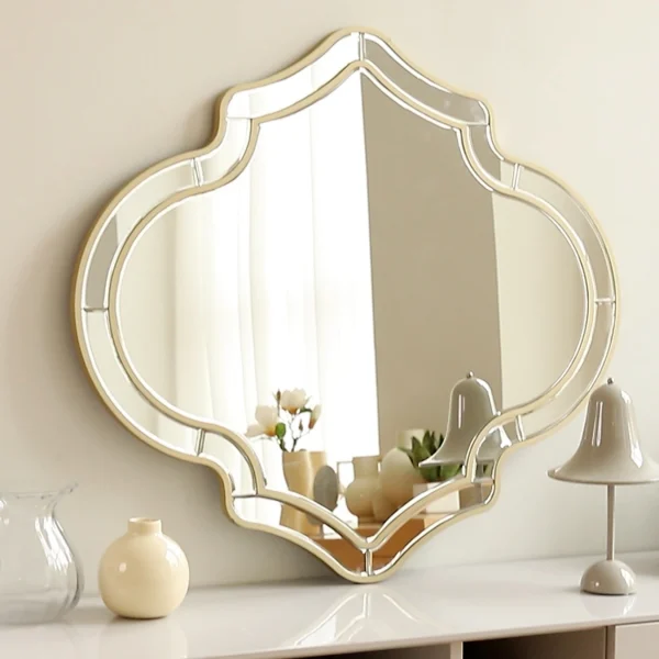 Large Gold Wall Mirror Glass Frame Golden Rim Art Accent Mirror, Living Room Hallway