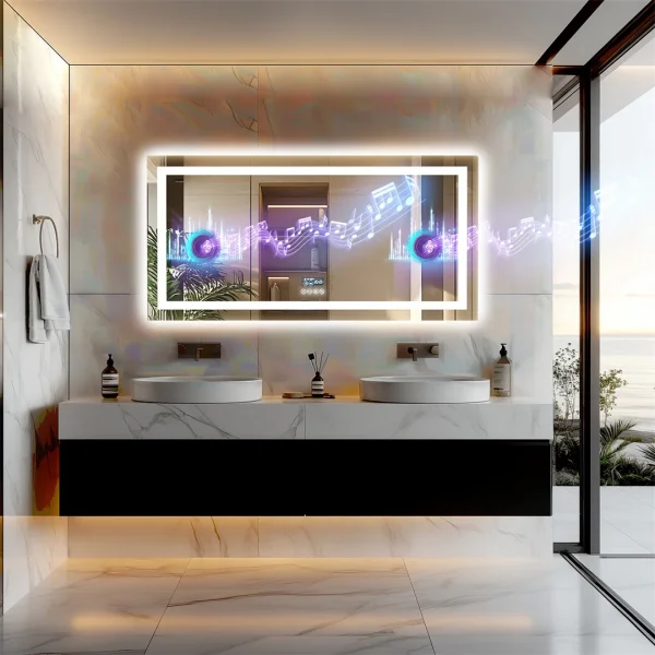 LUVODI Large Illuminated Bluetooth Bathroom Mirror  LED Bathroom Vanity Mirror with Bluetooth Speaker