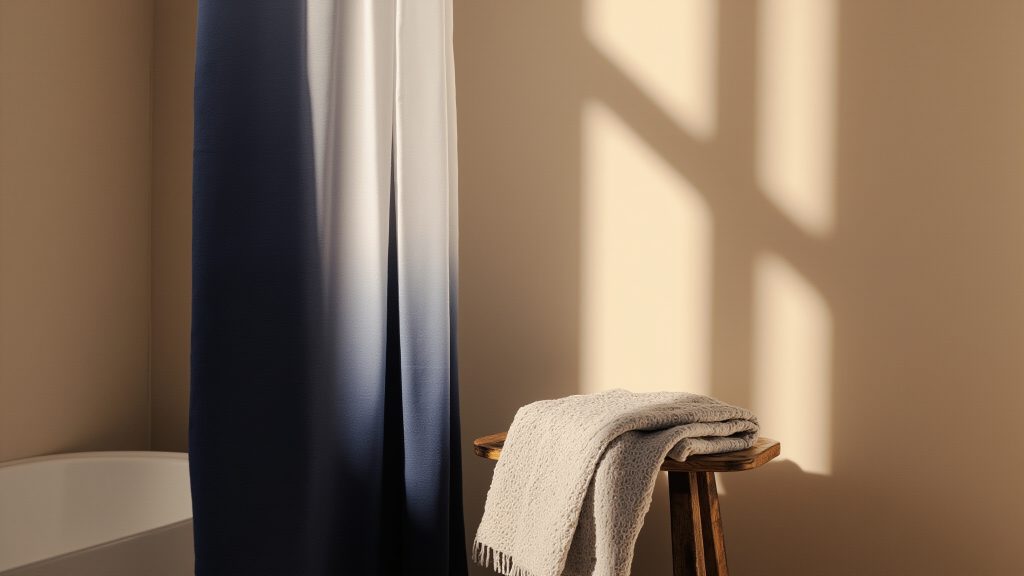 How to Match a Navy and White Shower Curtain with a Neutral Wall (Without It Looking Flat)